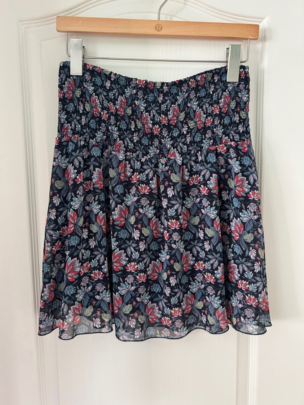 CAbi Navy Floral Smocked Waist Skirt